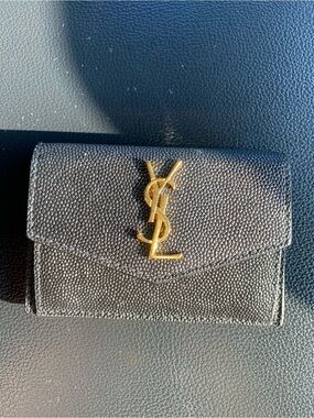 Saint Laurent Black Leather Card Holder with Gold YSL Emblem